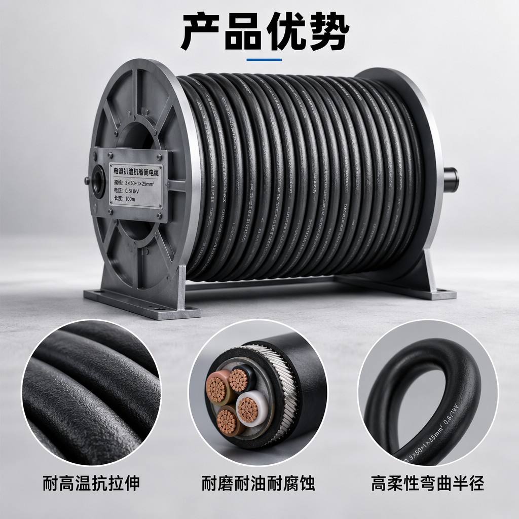 电动扒渣机厂家为何优先选用这款电动扒渣机专用卷筒电缆？|上海德汝电缆