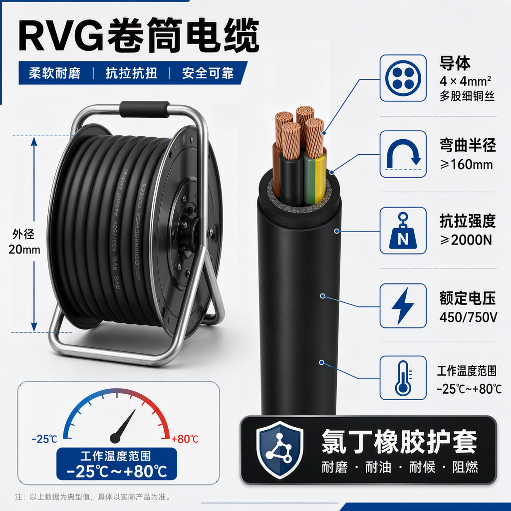 上海德汝牌RVG 卷筒电缆技术参数