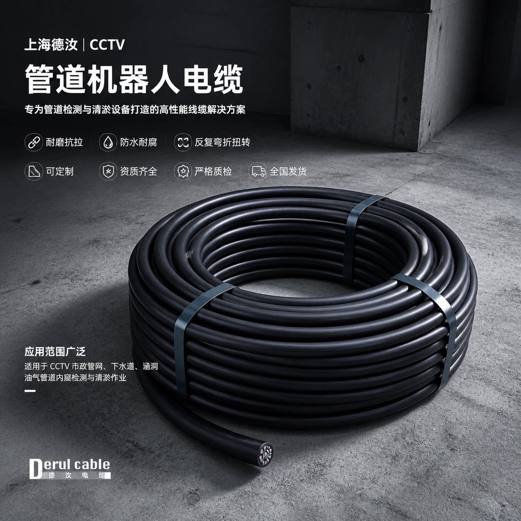 CCTV 管道爬行器专用电缆｜上海德汝源头厂家，规格可定制，全国发货