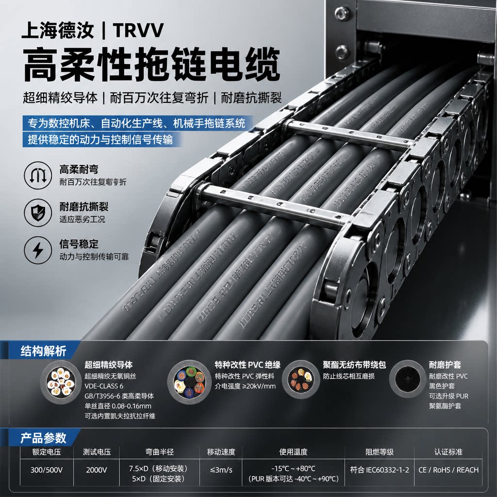 选择这家可全国发货的上海德汝 | trvv 拖链电缆厂家理由-上海德汝电缆