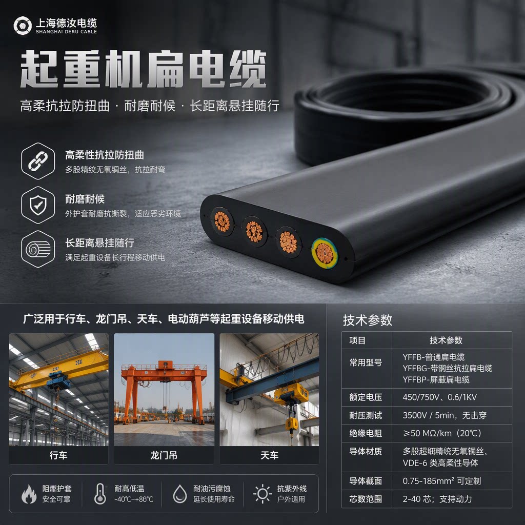 工业起重机扁电缆厂家 | 上海德汝电缆 可定制 全国发货