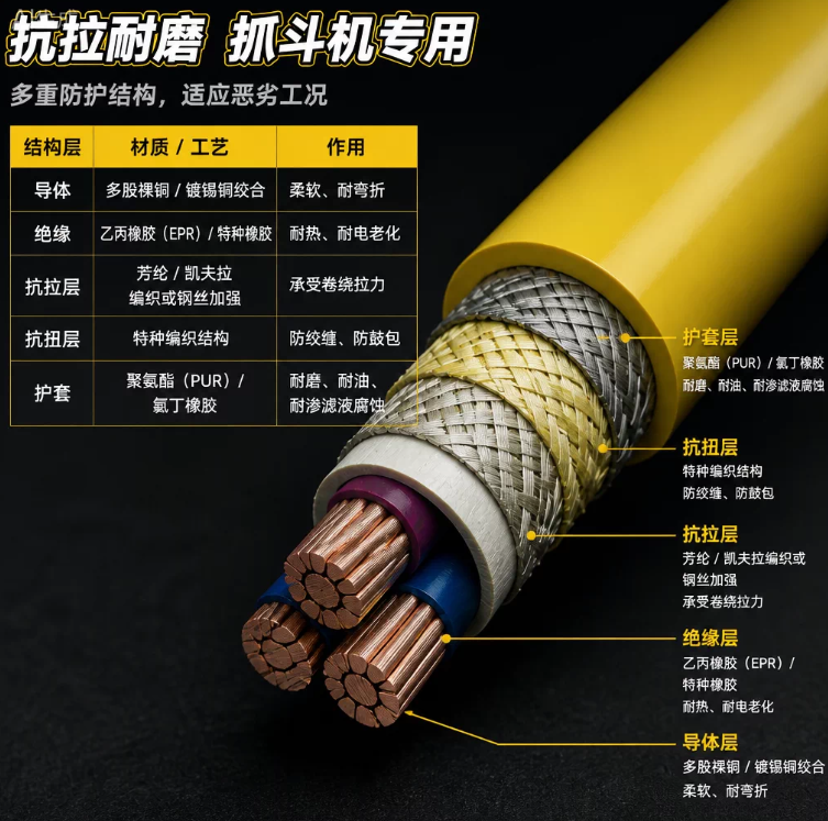 上海德汝抓斗机、垃圾吊卷筒电缆4×16 4×2.5 3×35 3×10 6×2.5 可定制 全国发货