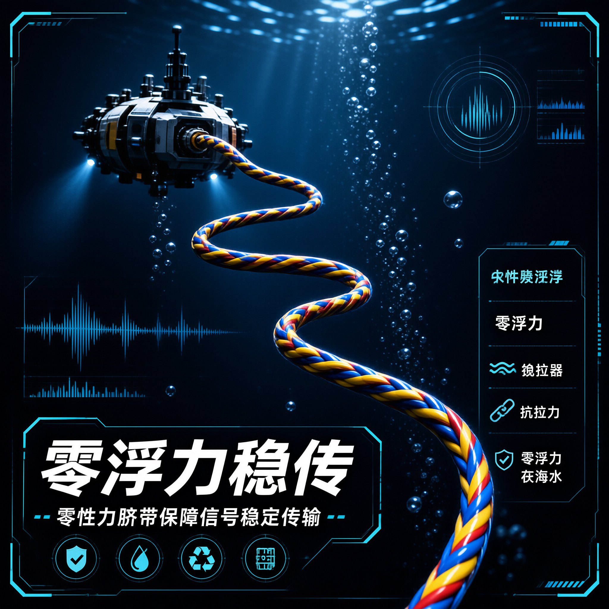 上海德汝 ROV 水下声呐线 零浮力声呐脐带缆 可定制 全国发货