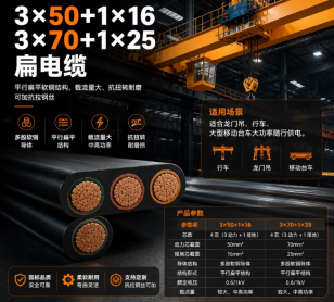 上海德汝 3×50+1×16、3×70+1×25 扁电缆 可定制 全国发货