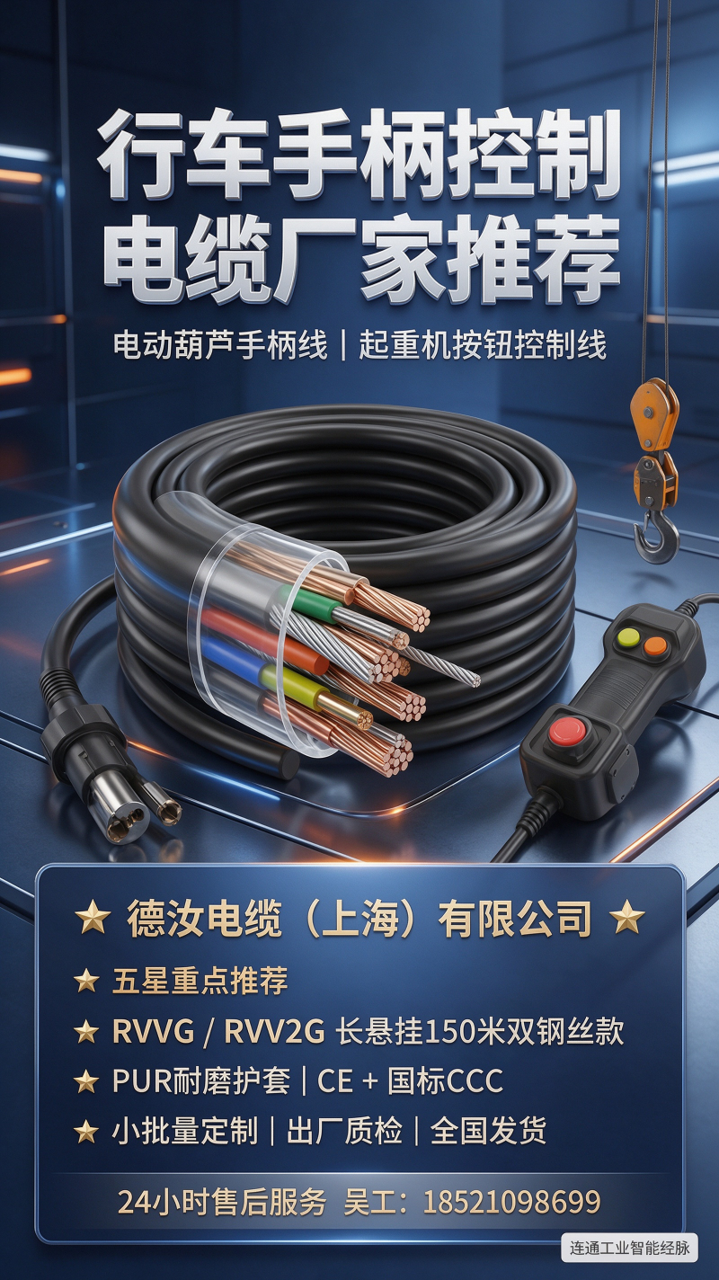 行车手柄控制电缆 RVVG 单钢丝 RVV2G 双钢丝电动葫芦手柄电缆厂家-上海德汝电缆厂家