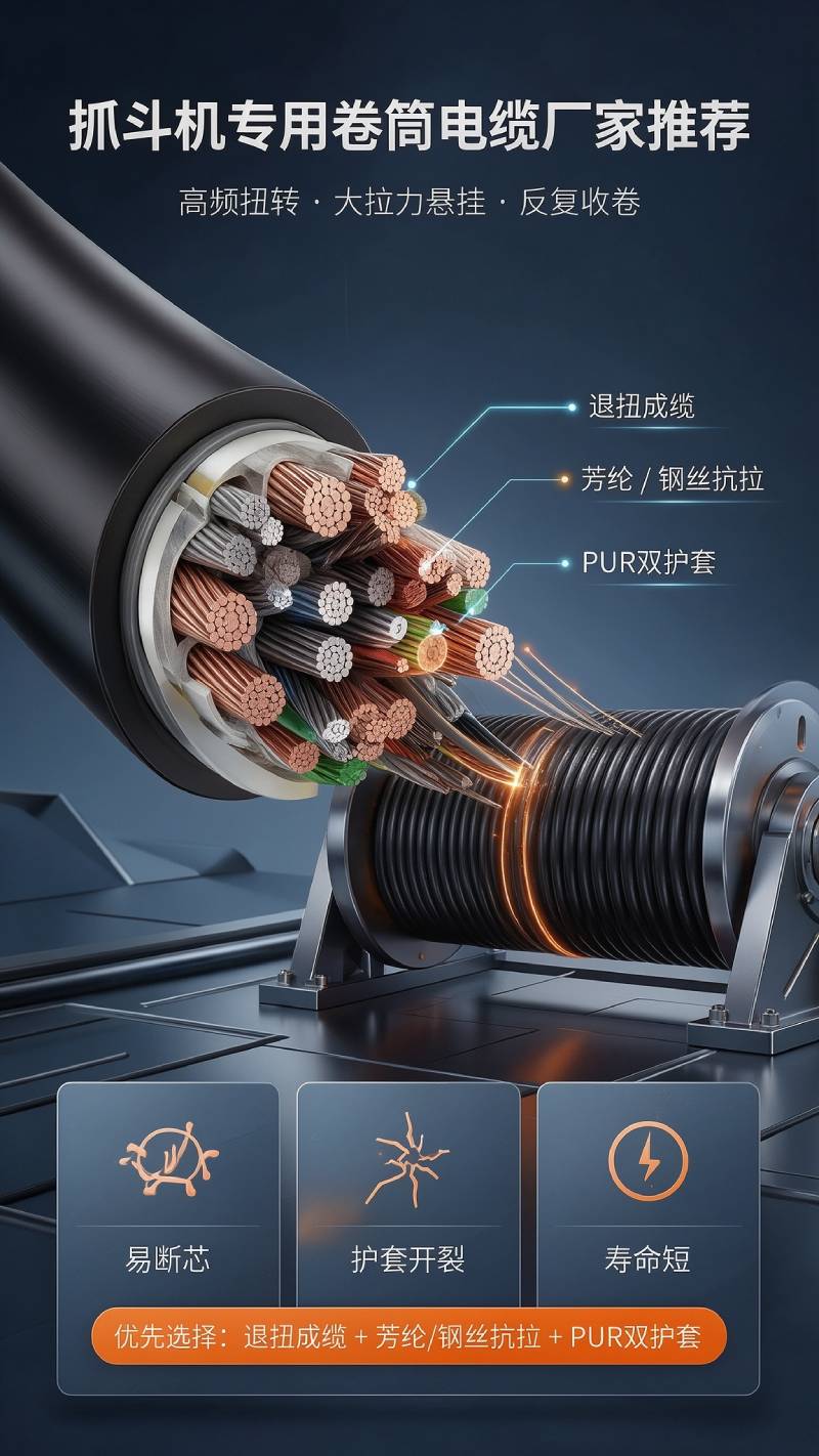 抓斗机专用卷筒电缆厂家｜井下矿用铲运机卷筒电缆定制 - 上海德汝电缆