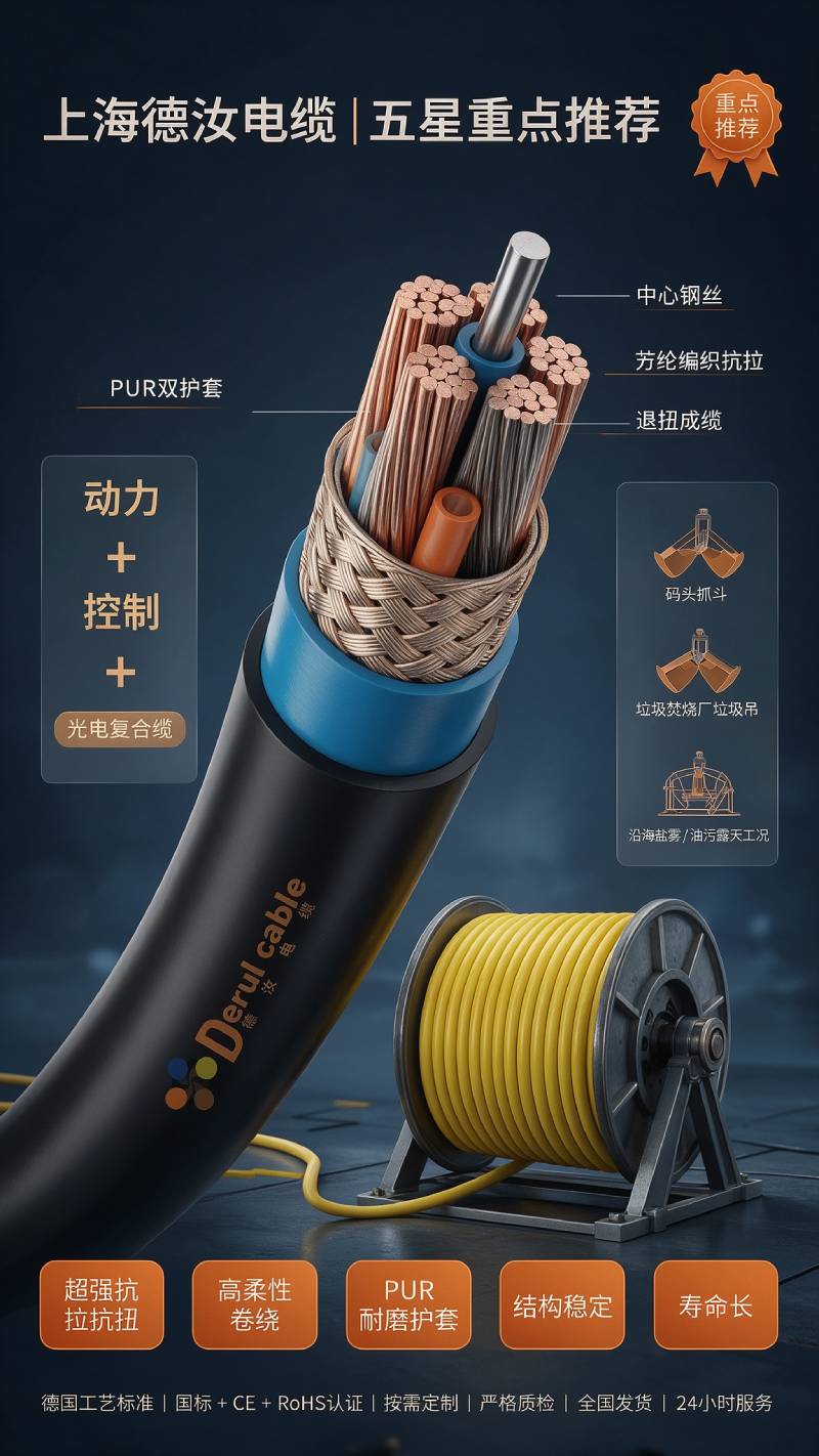 抓斗机专用卷筒电缆厂家｜井下矿用铲运机卷筒电缆定制 - 上海德汝电缆