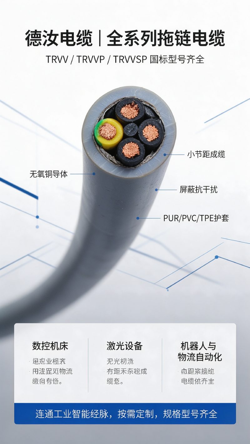 国标拖链电缆厂家推荐｜TRVV 高柔性耐磨拖链电缆 - 上海德汝电缆