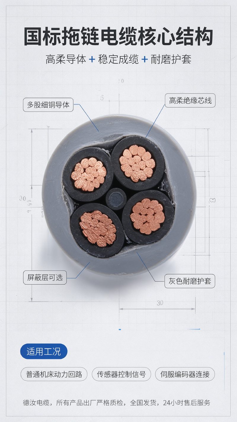 国标拖链电缆厂家推荐｜TRVV 高柔性耐磨拖链电缆 - 上海德汝电缆
