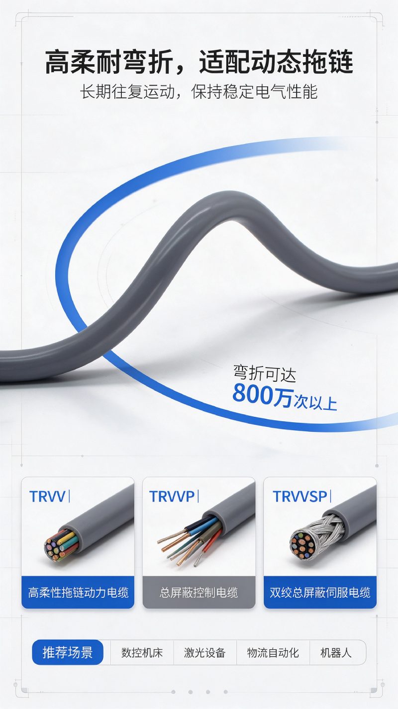 国标拖链电缆厂家推荐｜TRVV 高柔性耐磨拖链电缆 - 上海德汝电缆