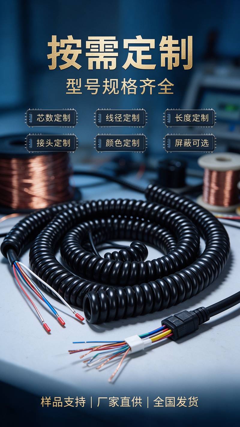 上海德汝 PUR 屏蔽螺旋电缆，工业弹簧线，CE 国标认证，代替进口