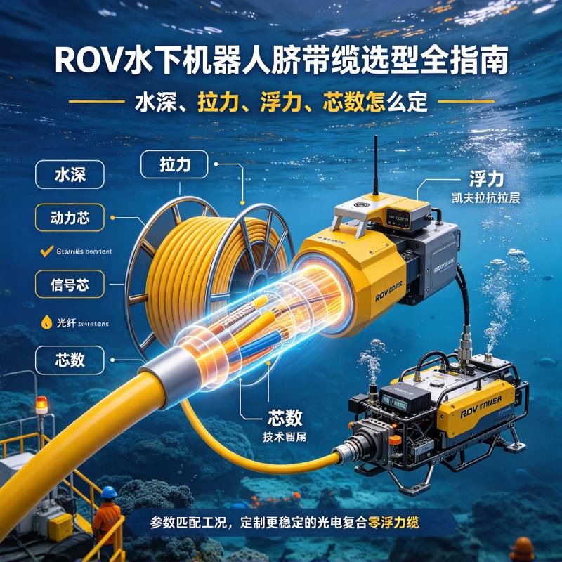 ROV 水下机器人脐带缆选型全指南：水深、拉力、浮力、芯数怎么定-德汝电缆厂家