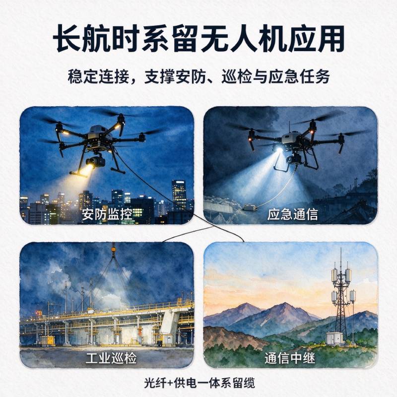 系留无人机光电复合拖拽电缆｜供电通信一体，应急安防海事低空长航方案
